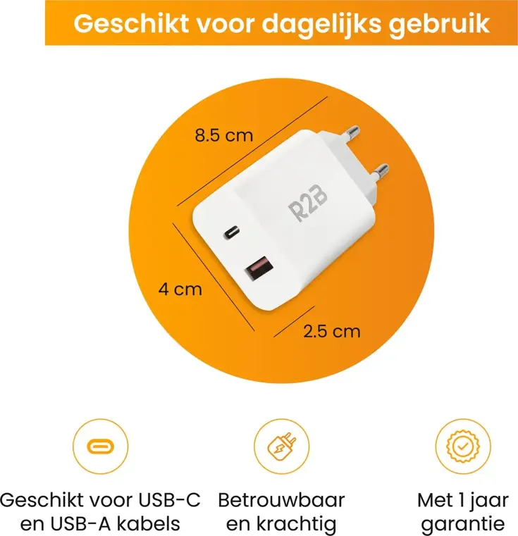 Krachtige 20W USB A & USB C Adapter Wit