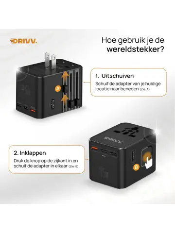 Universele Wereldstekker USB C - 45W