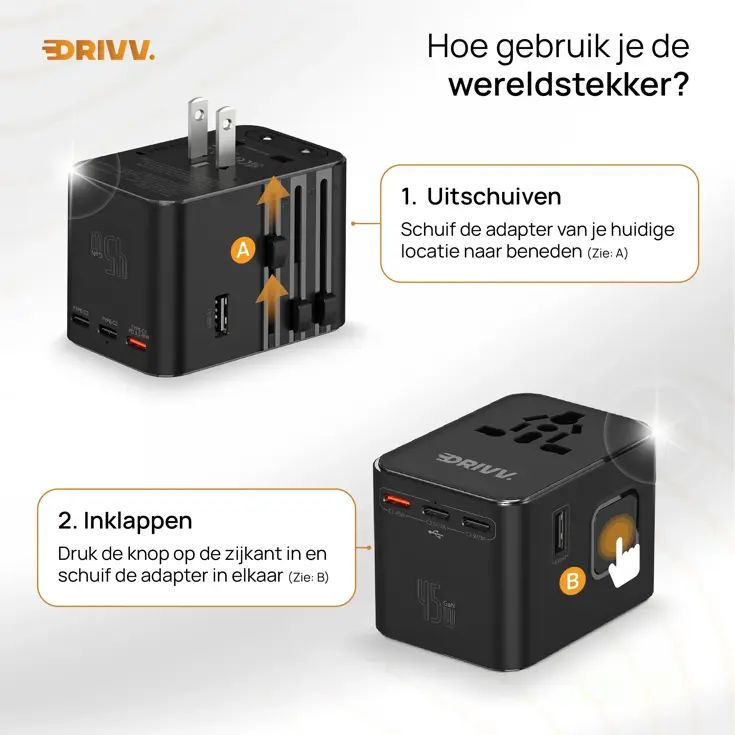 Universele Wereldstekker USB C - 45W