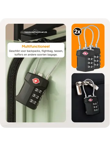 TSA slot met staalkabel voor bagage – 2 stuks