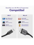 Flex USB-C naar Micro-B Kabel 1M Zwart