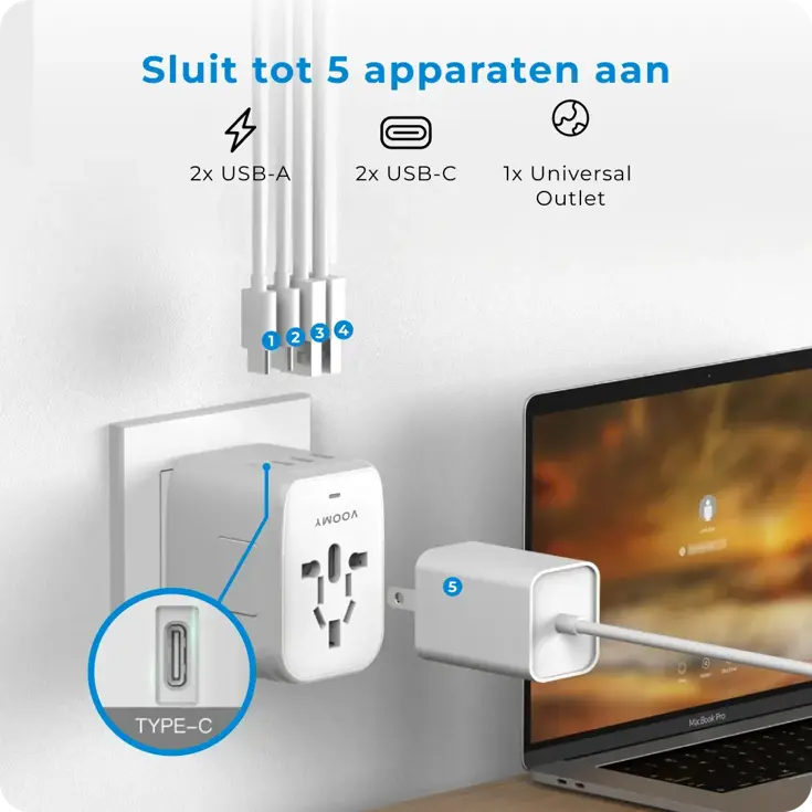 Travel Y25 - Wereldstekker - 170+ landen 4 USB