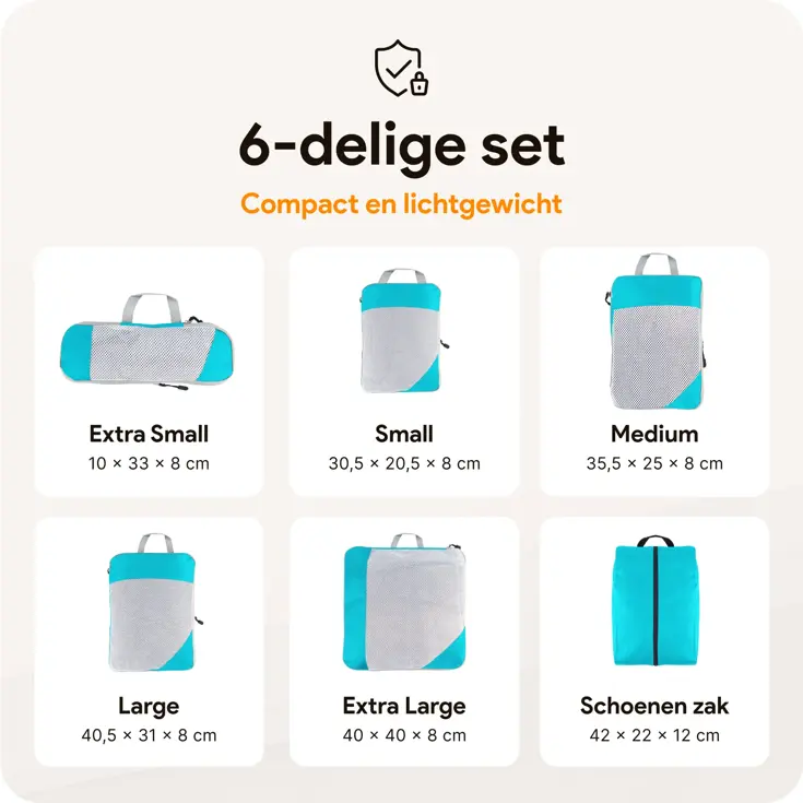 Packing cubes compressie set – 6-delig – Li Blauw