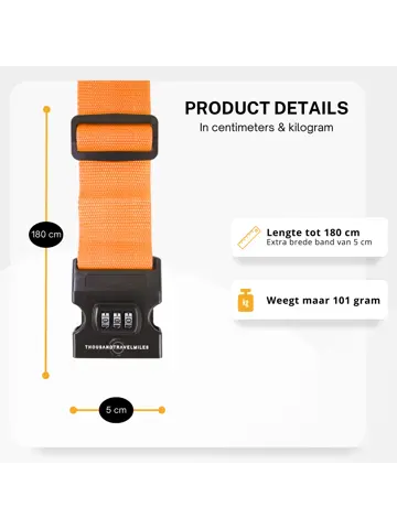 Kofferriem met cijferslot 180 cm – Oranje