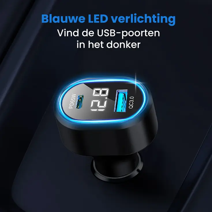 83W Autolader USB-C 65W LED Spanningsmeter