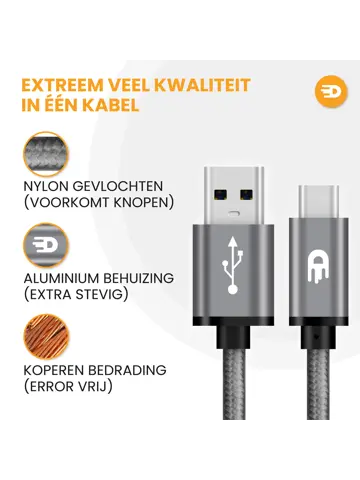 USB naar USB-C Kabel - 3 meter