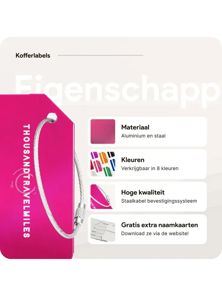 Kofferriem + 2 Bagagelabel – 3-delig – Roze
