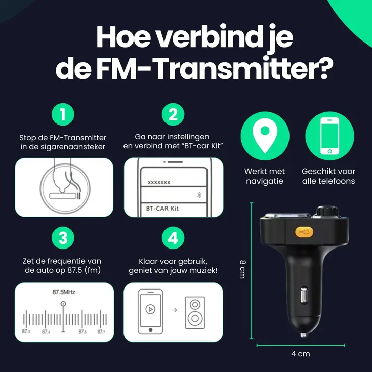 FM Transmitter - BT 5.3 - USB-C 22,5W