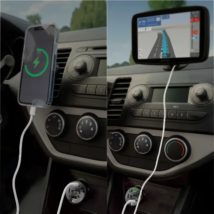 Autolader USB C & USB A, Snellader, Zwart