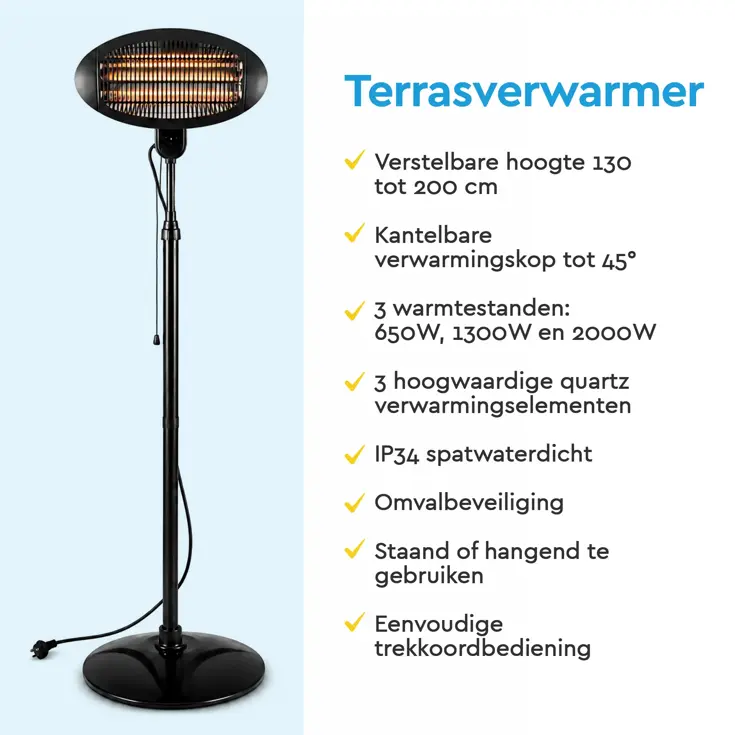 Elektrische Terrasverwarmer Staand PHS100 2000W