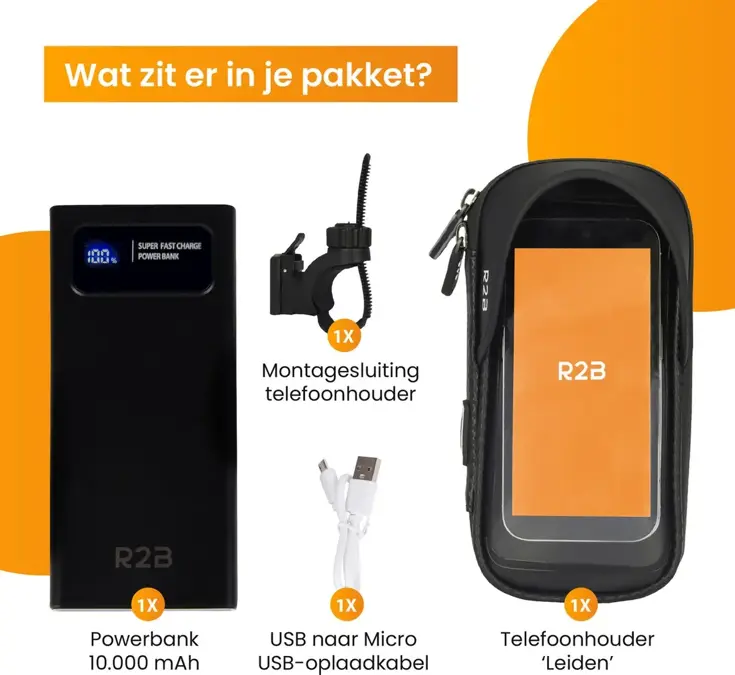 Telefoonhouder Fiets +Powerbank 10000 mAh