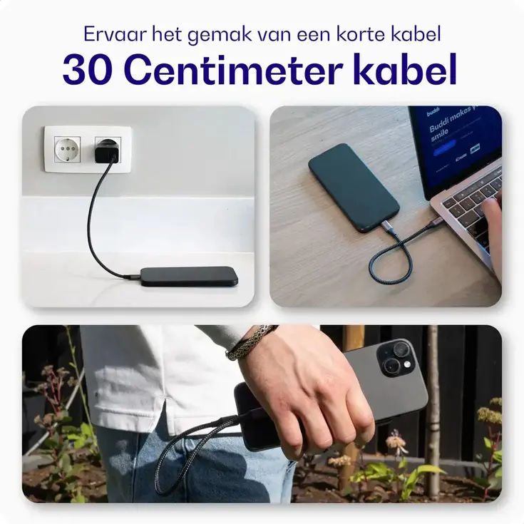 Flex USB-C naar USB-C Kabel 100W 30CM Zwart