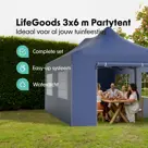 LifeGoods Partytent met Zijwanden– 3x6 m