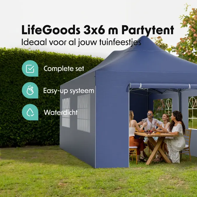 LifeGoods Partytent met Zijwanden– 3x6 m