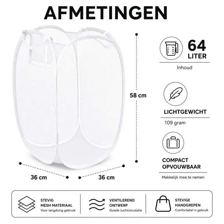 Opvouwbare Wasmand 64 Liter - Opbergmand