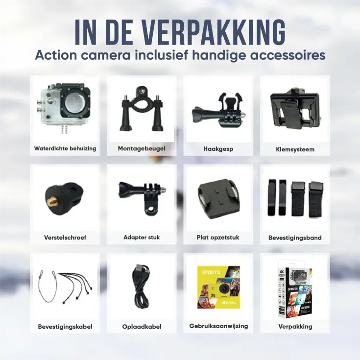Actiecamera 4K 16MP - Waterdicht - Met WiFi