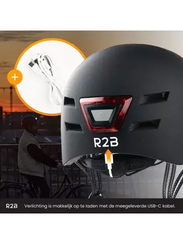 R2B Fietshelm met LED-verlichting - Maat XL