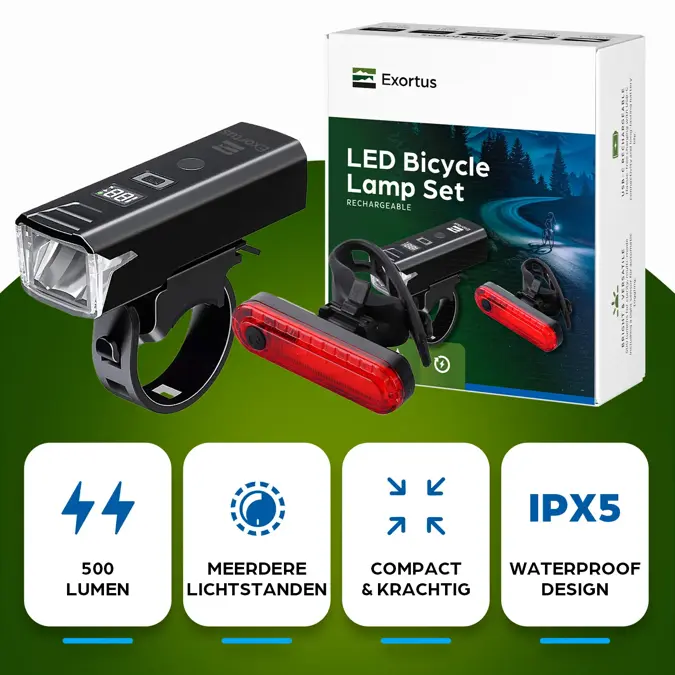 Exortus Oplaadbare LED Fietsverlichting set