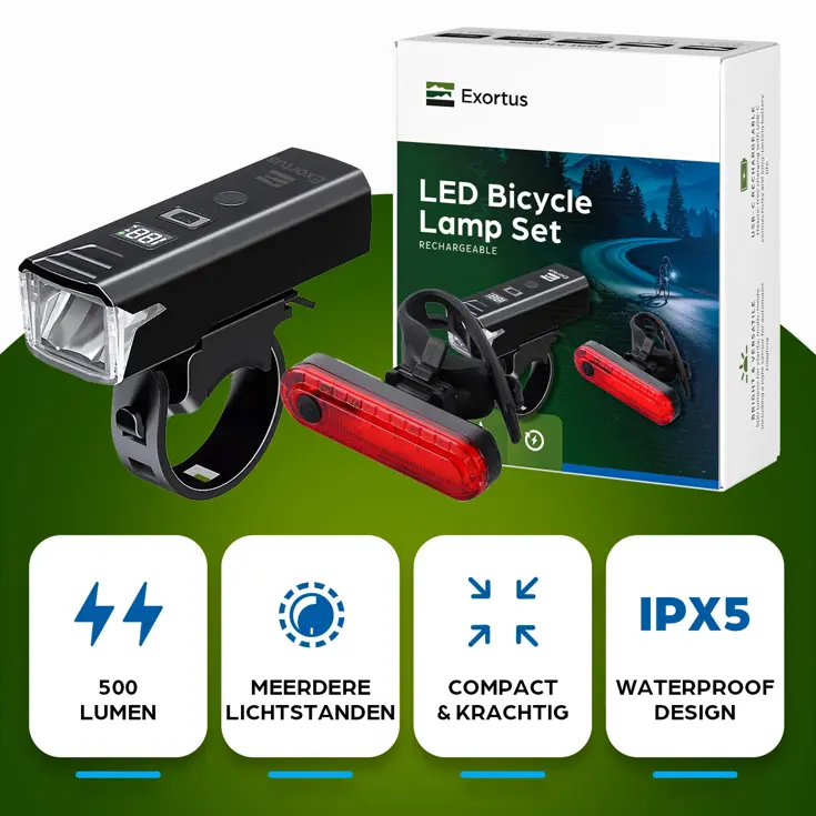 Exortus Oplaadbare LED Fietsverlichting set