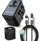 Remodius Wereldstekker + 2× Universele Oplaadkabel