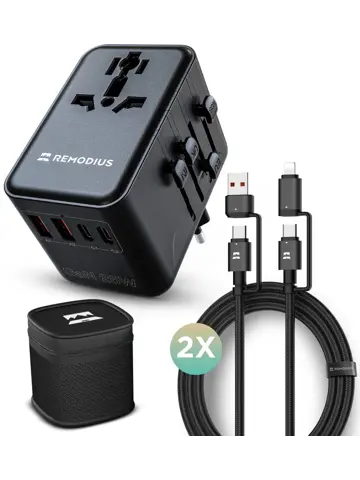Remodius Wereldstekker + 2× Universele Oplaadkabel