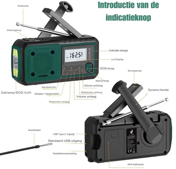 Noodradio FM/AM - 4400mAh - Solar Opwindbaar