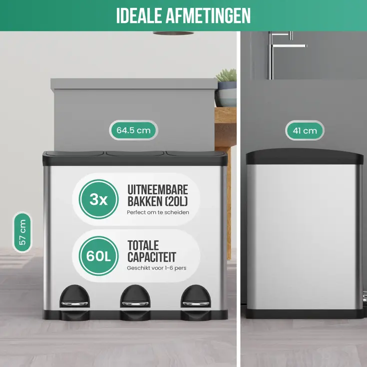 Avalo Prullenbak 3x20L - RVS