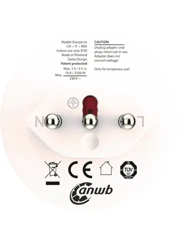 Adapter Zwitserland/Italië/Brazilië - ANWB 