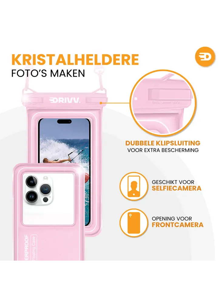 Drivv. Waterdicht Telefoonhoesje - 6.8" Roze