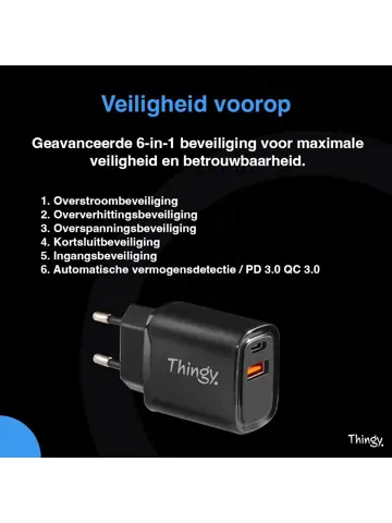 Snellader 35W USB-A & USB-C Met Kabel