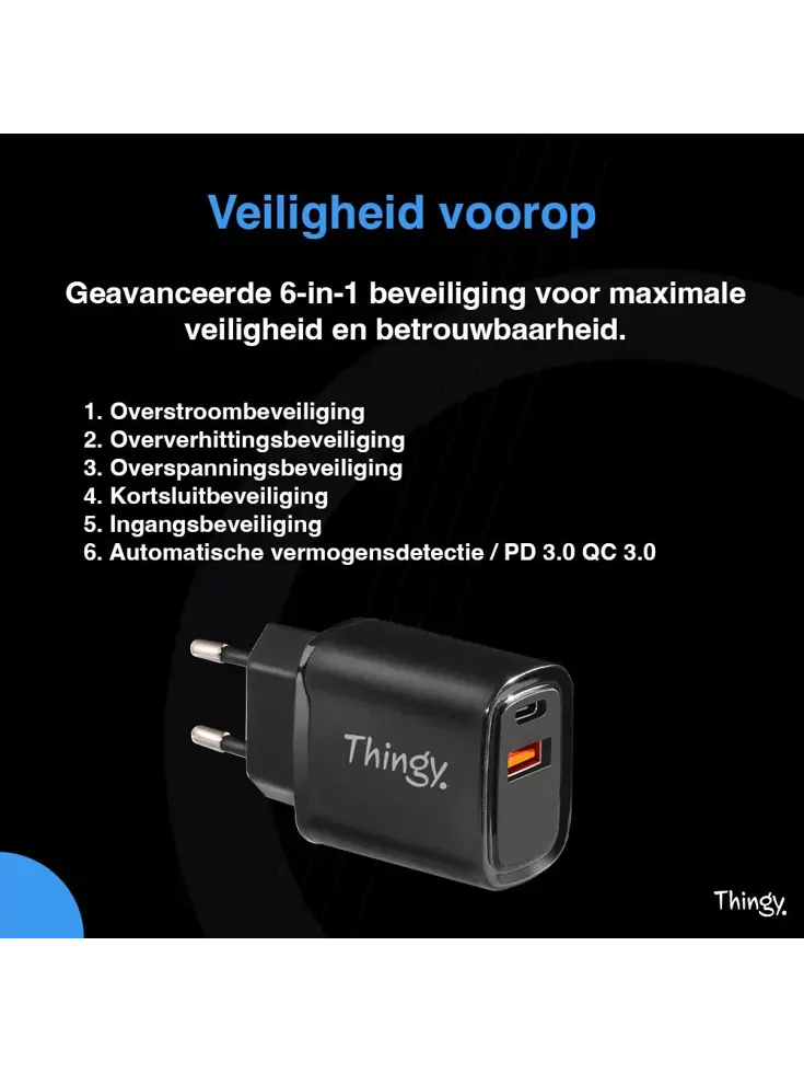 Snellader 35W USB-A & USB-C Met Kabel