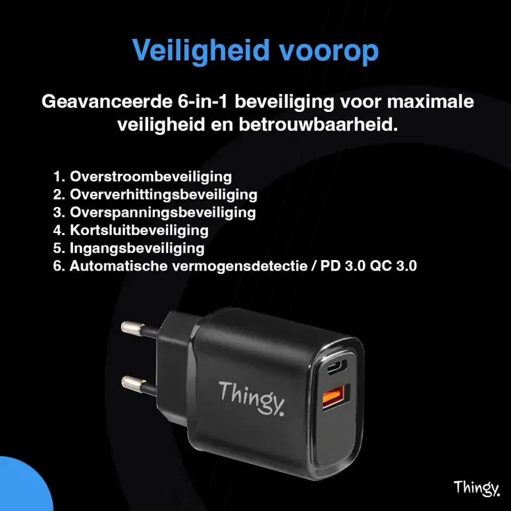Snellader 35W USB-A & USB-C Met Kabel