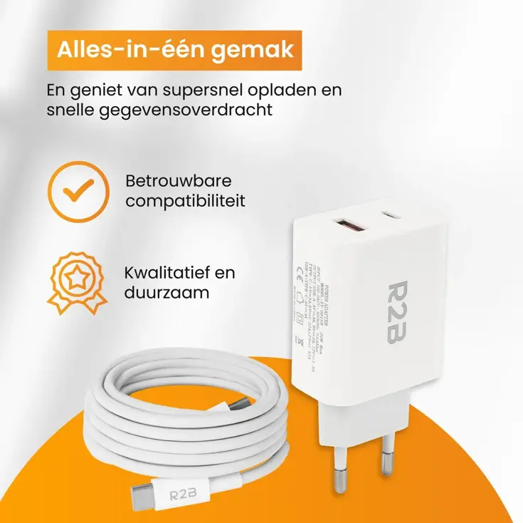 USB-C Kabel 2m met USB-A & USB-C Adapter