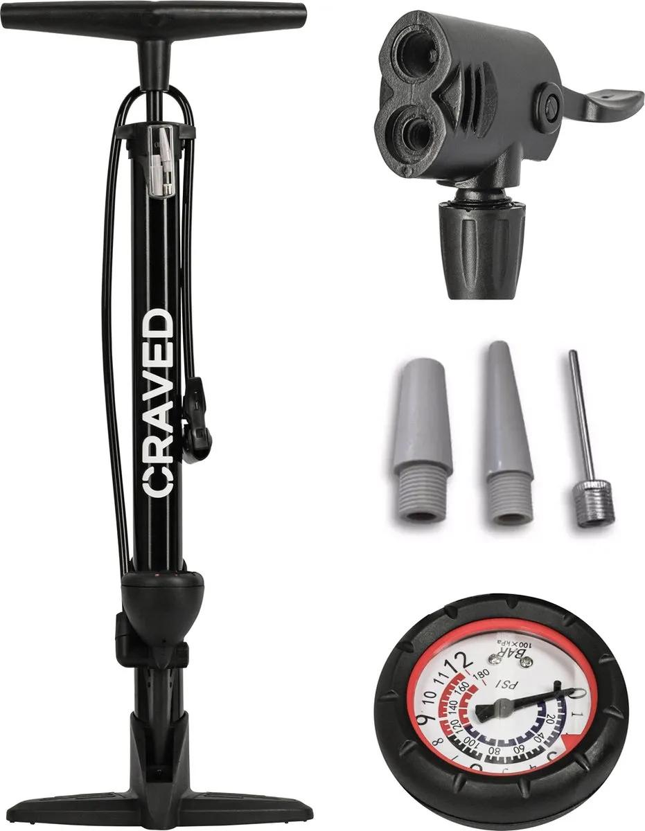 Craved  Fietspomp met drukmeter  Zwart  Zwart main product image