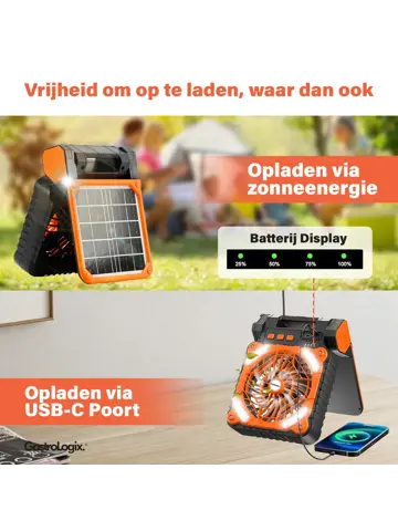 3-in-1 Zonnepaneel Powerbank Ventilator