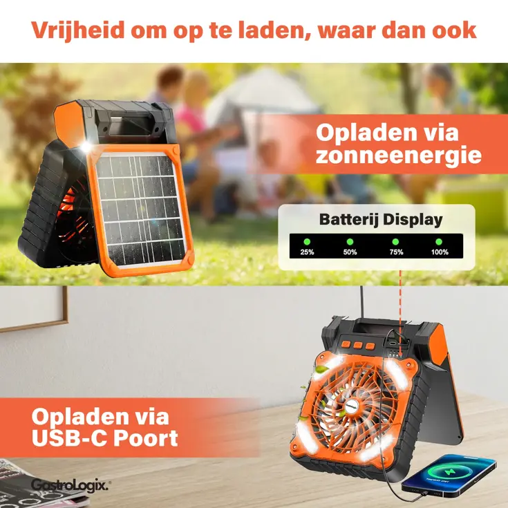 3-in-1 Zonnepaneel Powerbank Ventilator