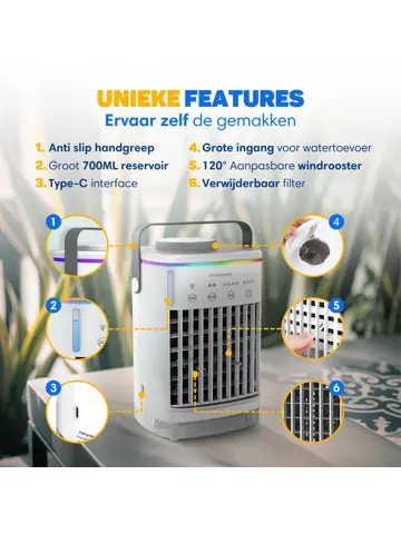 Mini Airco PRO - Tafelventilator incl Timer