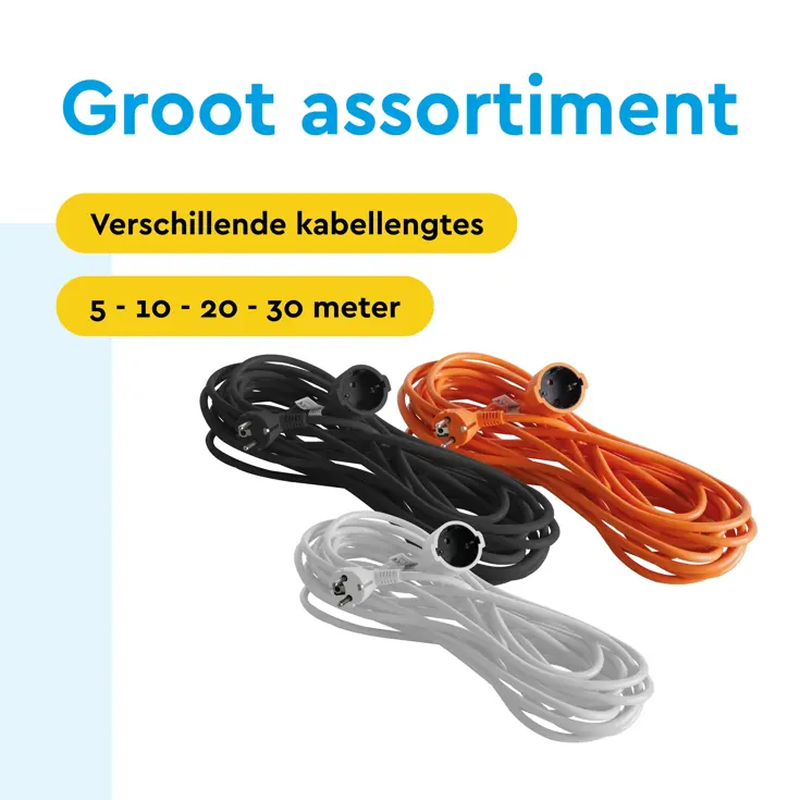 Verlengsnoer 20 m met randaarde voor binnen