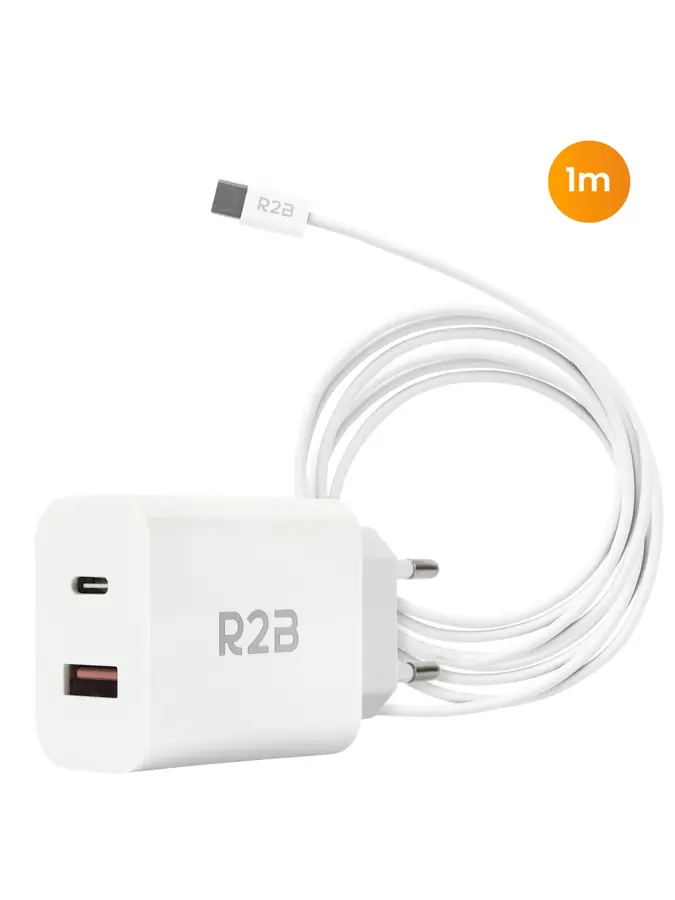R2B USB-C Kabel 1m met USB-A & USB-C Adapter