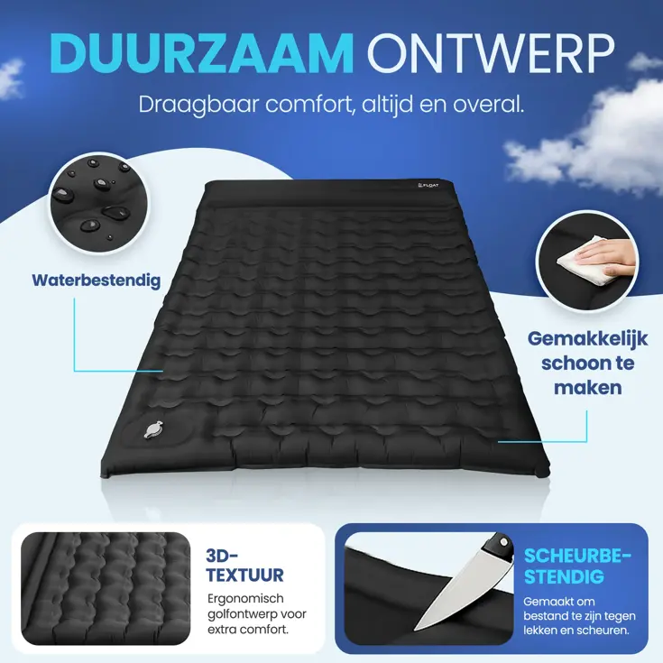 Tweepersoons slaapmatje met voetpomp
