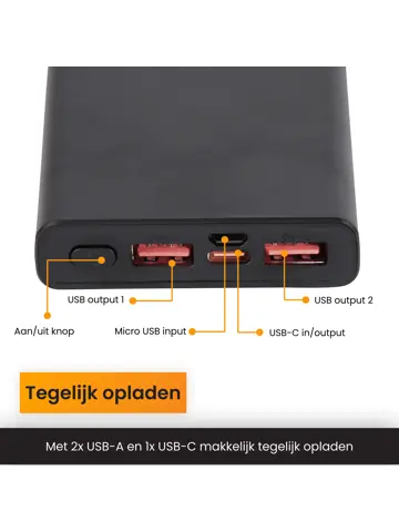 Powerbank 10000 mAh - Snellader & LED Dispay
