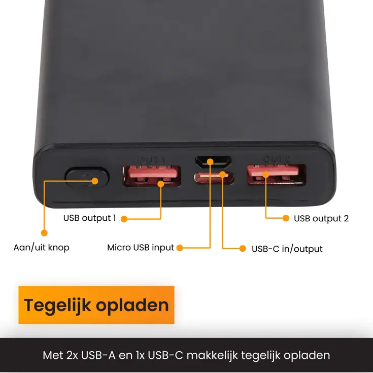 Powerbank 10000 mAh - Snellader & LED Dispay