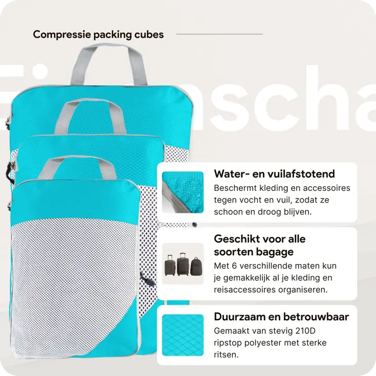 Packing cubes compressie set – 6-delig – Li Blauw