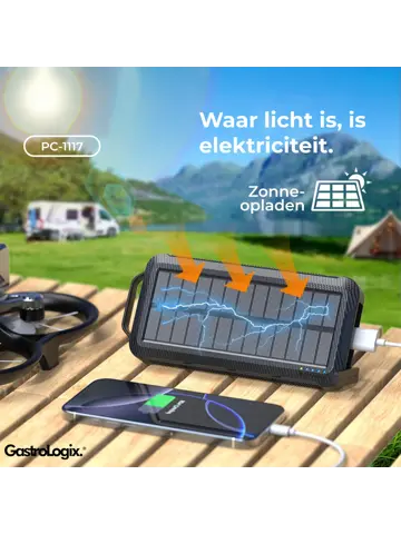 Solar Powerbank Zwart 10.000 mah