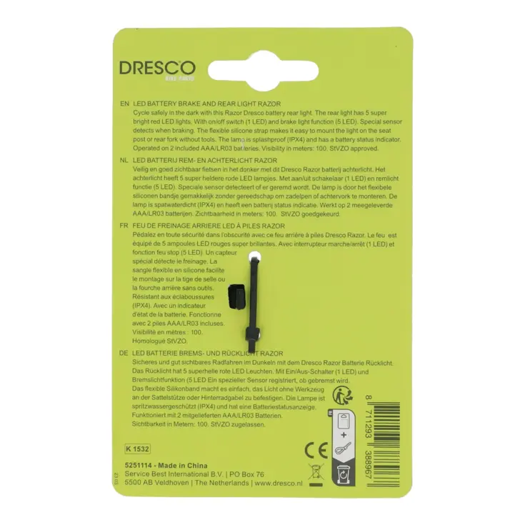Dresco Razor batterij achterlicht met sensor