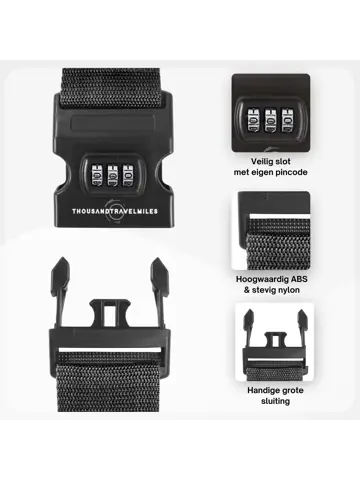 Kofferriem met cijferslot 180 cm – Zwart