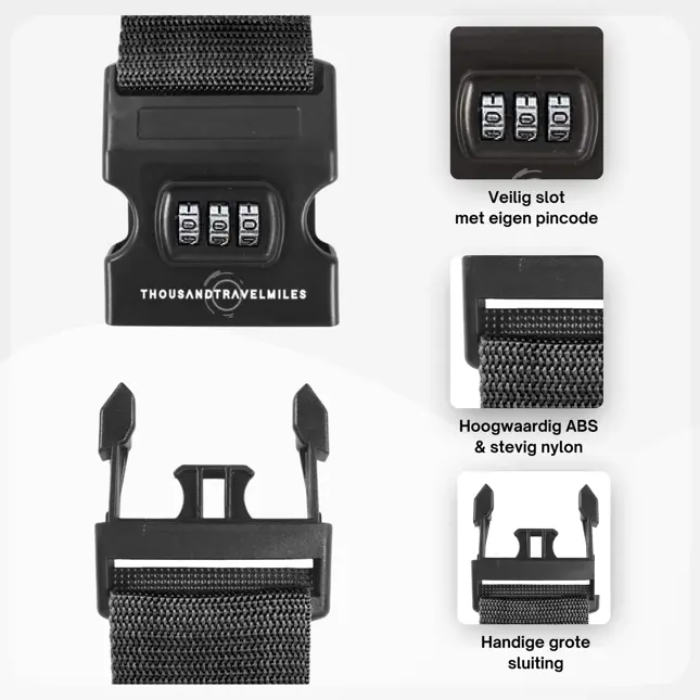 Kofferset 4-delig kofferriem + bagagelabels Zwart