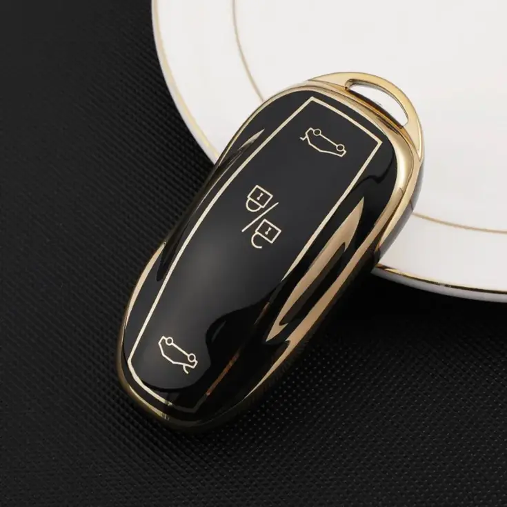 TPU Sleutelhoesje voor Tesla Model 3-Y-S goud