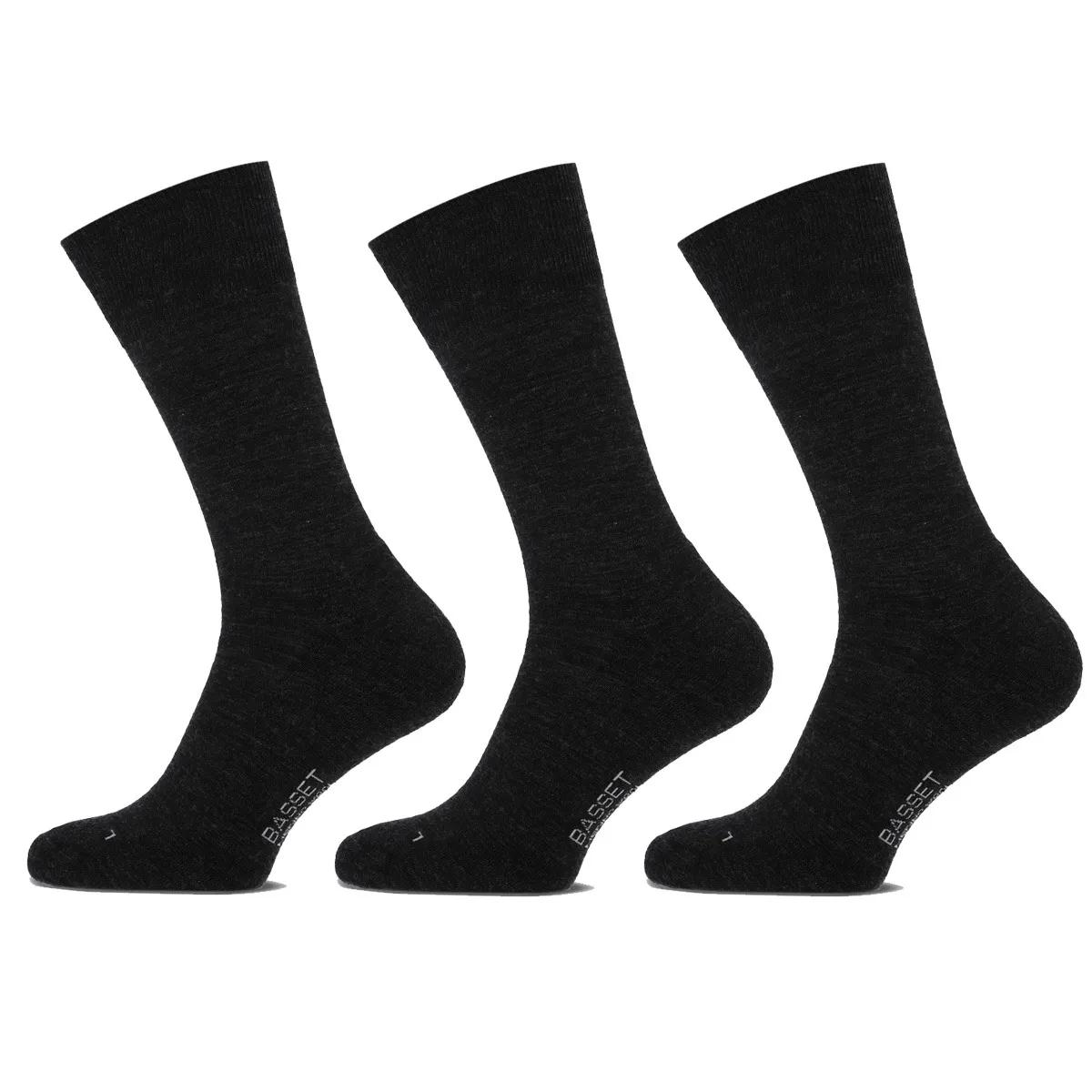 Basset   Comfort 3 paar  Merinowollen Sokken  Blauw