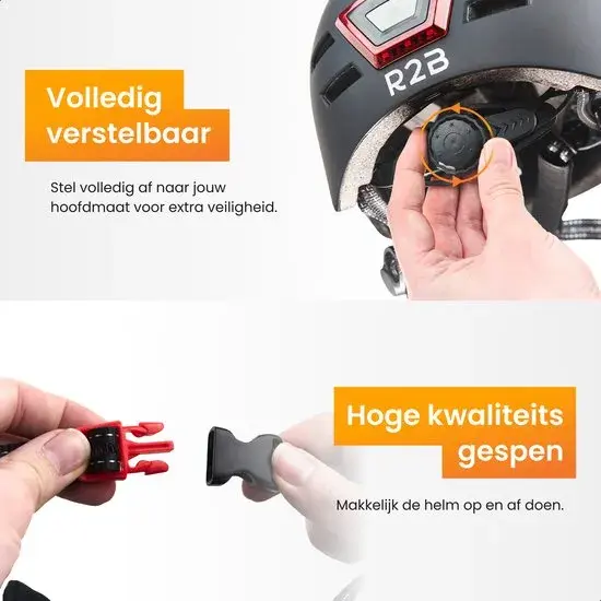 R2B Fietshelm met LED-verlichting - Maat S